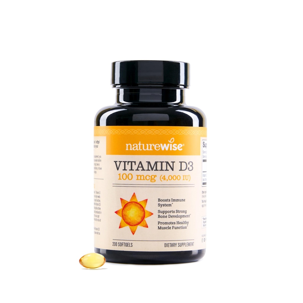 NatureWise Vitamin D3 4000iu (100 mcg) 200-Day Supply for Immune Support, Healthy Muscle Function, and Bone Health - Non-GMO, Gluten Free in Organic Extra Virgin Olive Oil, (Mini Softgel), 200 Count