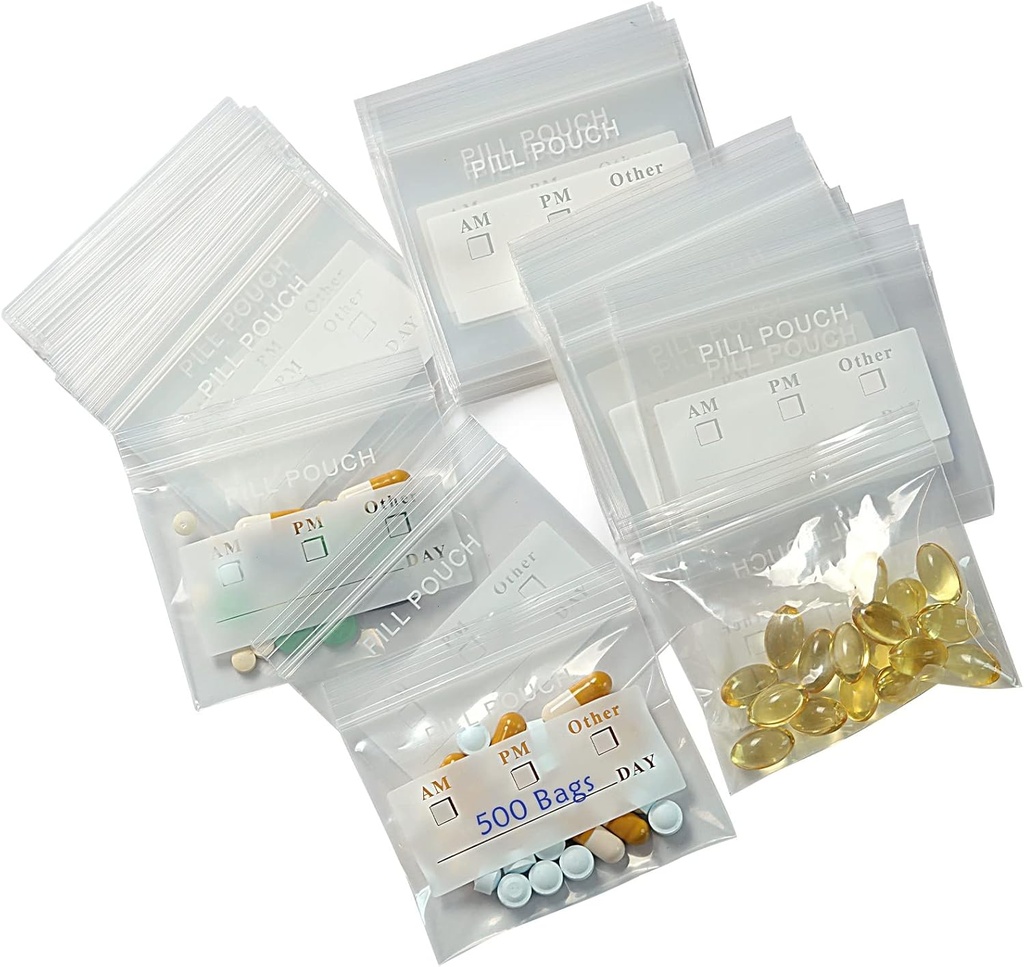 500 Packs 6 Mil Sturdy Pill Bags BPA Free Pill Pouches 3 x 2,75 tum Portable Light Weight Handy Small Ziplock Plastic Bags för Travel Pill Organizer, Smycken och Small Craft Pieces och lätt att använda