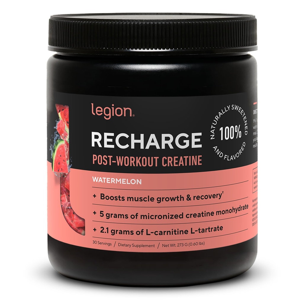 LEGION Recharge Post Workout Supplement - All Natural Muscle Builder & Recovery Drink med Micronized Creatine Monohydrate. Naturligt sötad och smaksatt, säker och hälsosam (Watermelon, 30 Serve)