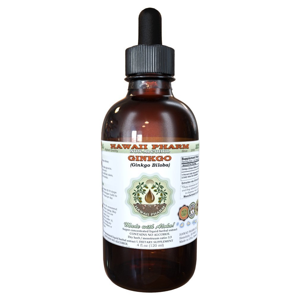 Ginkgo Alkoholfri flytande extrakt, organisk Ginkgo (Ginkgo Biloba) Torkad Leaf Glycerite Hawaii Pharm Natural Herbal Supplement 4 oz
