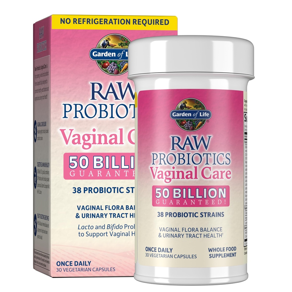 Garden of Life Raw Probiotics Vaginal Care - 50 miljarder CFU - 38 Probiotiska stammar - Stöder Vaginal & Urinary Tract Health - Shelf Stable - 30 Vegetariska kapslar