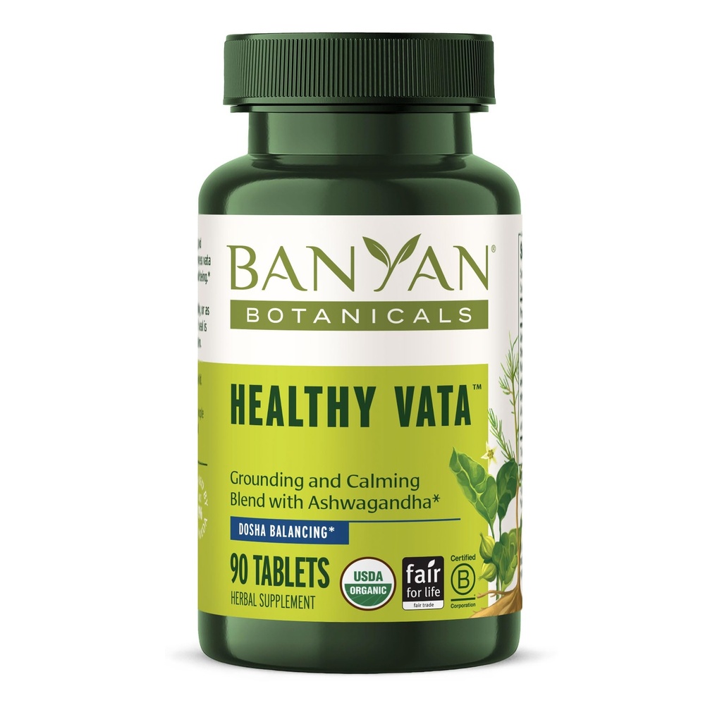 Banyan Botanicals Healthy Vata - Organic Herbal Supplement med Ashwagandha, Shatavari och andra ayurvediska örter för lugn och balanserad välbefinnande * - 90 tabletter - Icke-GMO Sustainably Sourced Vegan