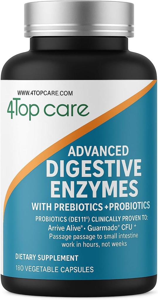 H4U Digestive Enzymes: Ultimate Health Solution med probiotika, prebiotika och enzymer för både kvinnor och män. Detta vegetariska Digestive Enzyme Supplement innehåller 180 kapslar.