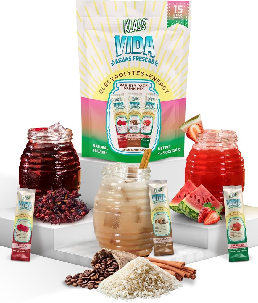 Hydration + Energy Electrolyte Drink Mix - Variety Pack med Hibiscus, Coffee Horchata & Strawberry Watermelon, Sugar-Free med koffein, L-Theanine, Coconut Water & Minerals