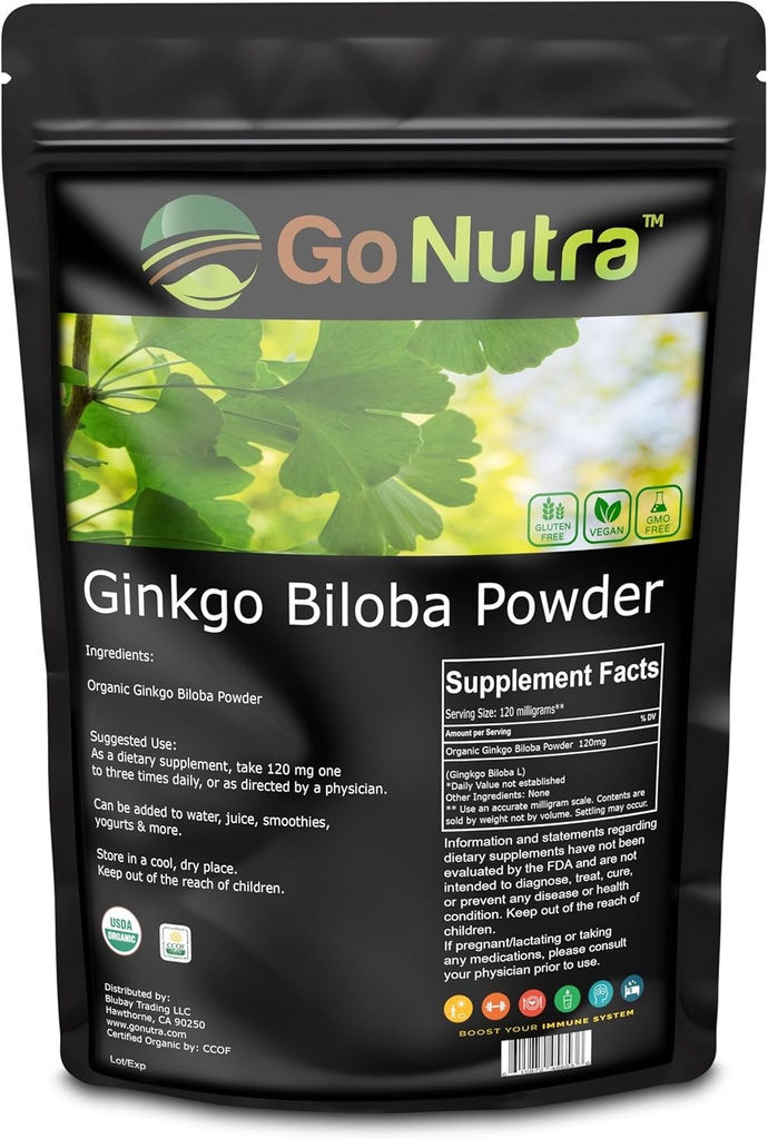 Gå Nutra Organic Ginkgo Biloba Powder 8 oz. | Pure Ginkgo Biloba Supplements, Ginkgo Leaf Powder, (8oz.)