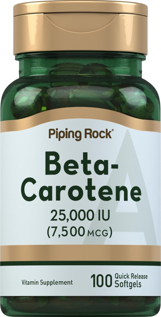 Piping Rock Beta Carotene 25000 IE Softgels | 7500 mcg | 100 greve | Vitamin A Supplement | Non-GMO, Gluten Free