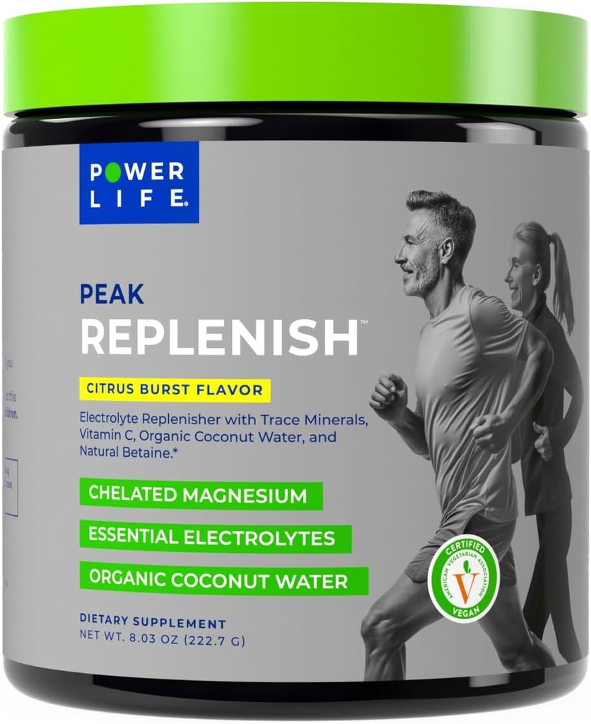 POWERLIFE Peak Replenish - High Absorption Magnesium Electrolyte Powder with Organic Coconut Water, and Trace Minerals, 30 Servings