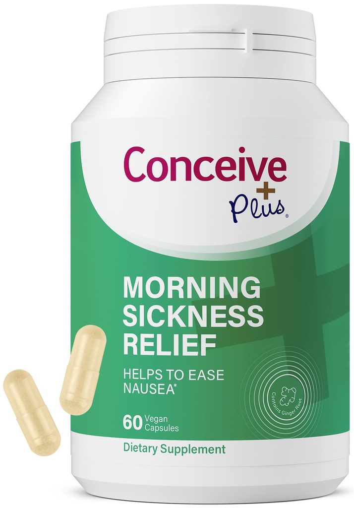 CONCEIVE PLUS Morning Sickness Relief - Pure Dried Ginger Powder - Relief from Nausea, Motion & Stomach Discomfort During Pregnancy - Essential for Expecting Moms - Non-GMO - 60 Vegan Capsules