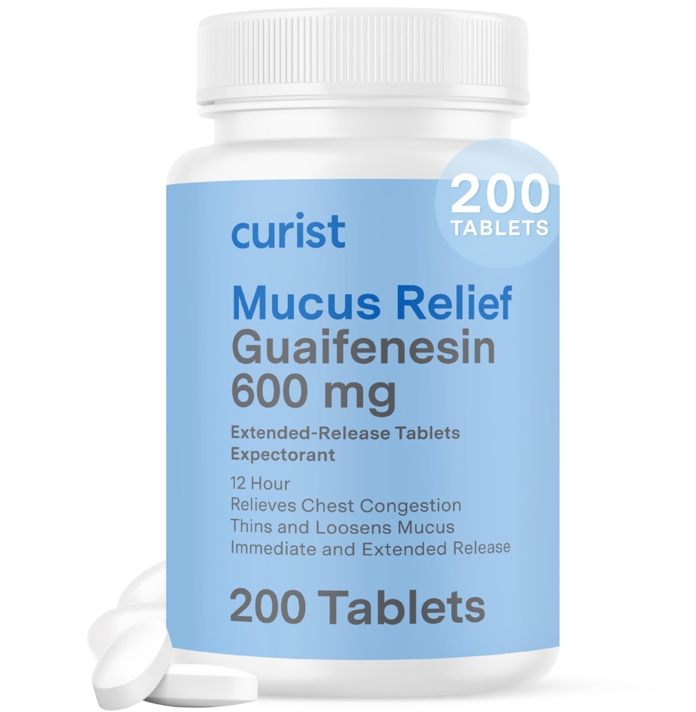 Curist Guaifenesin 600 mg Extended Release tabletter (200 Dye-Free tabletter) - Expectorant Mucus Relief, Generic Guaifenesin 600 mg, (Bulk Pack)