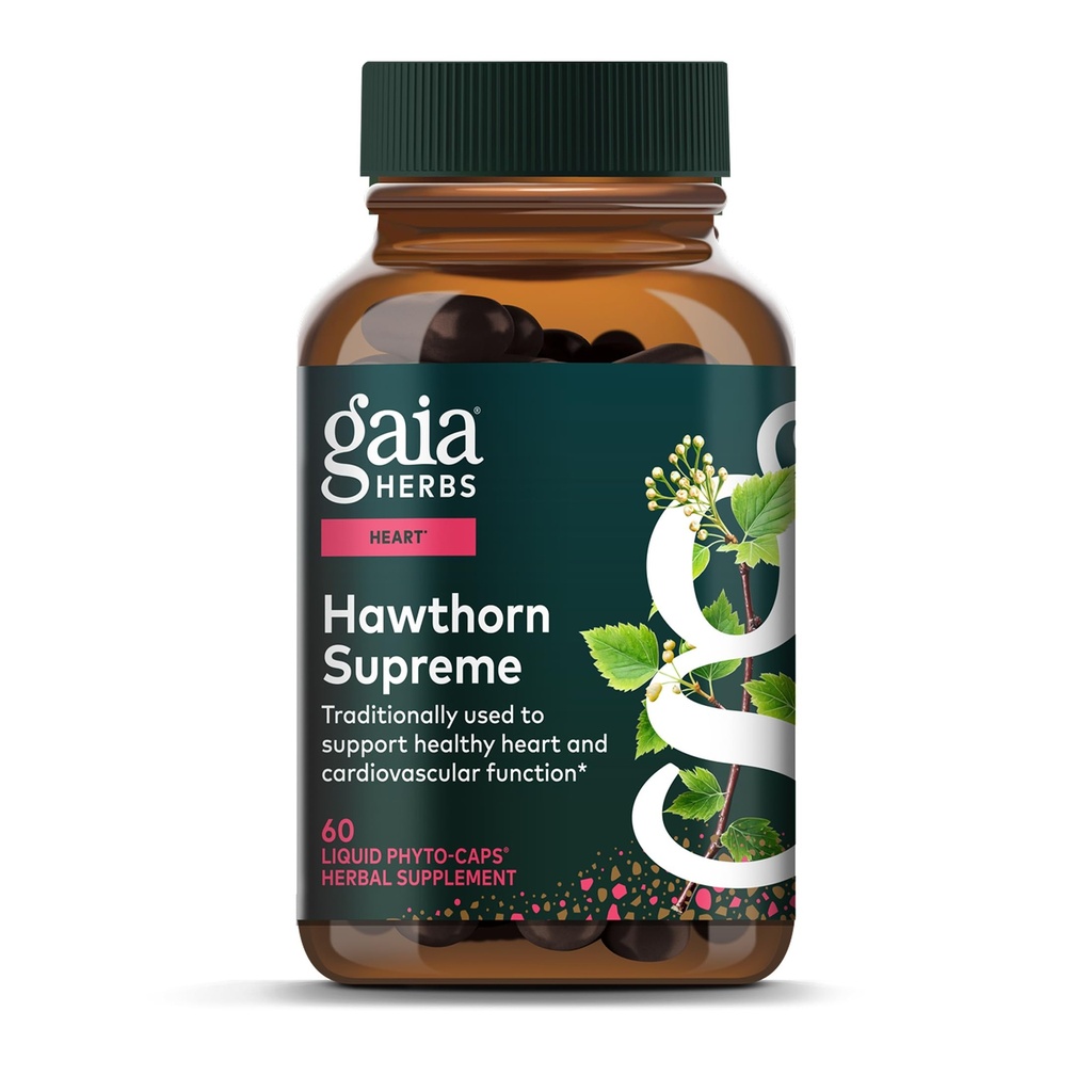 Gaia Herbs Hawthorn Supreme - Hawthorn Berry Supplement - with Herbs Traditionally Used to Support Heart Health* - 60 Vegan Liquid Phyto-Caps (60 Servings)