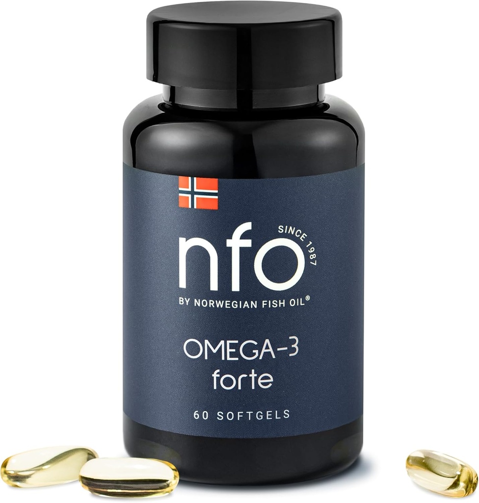 NFO Omega-3 Forte Fish Oil med Fish Gelatine - Premium Fish-Based Omega-3 | Pure Marine Formel | Hög EPA & DHA | 60 kapslar