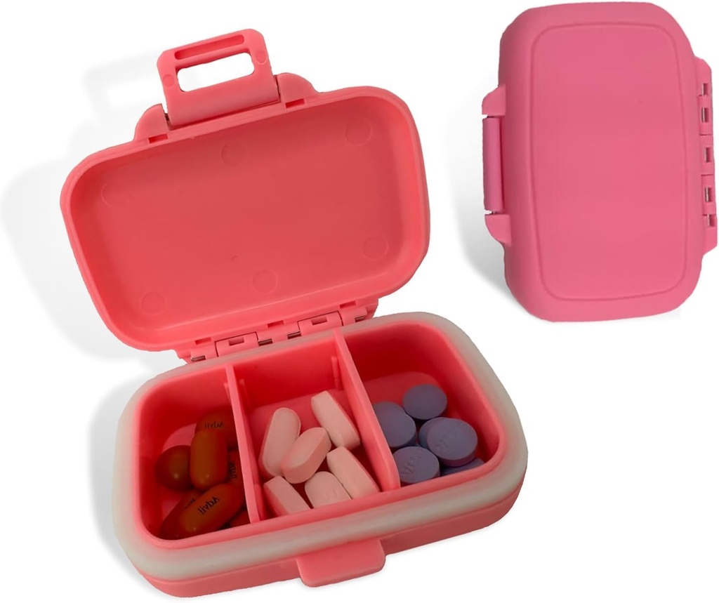 Travel Pill Organizer - Hållbar, Watertight Pill Case Travel Storlek med 3 delar - Kompakt Pill Travel Case för vitaminer, tillägg, medicin - Rese Pill Container för handväska (rosa)