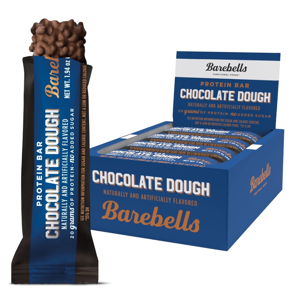 Barebells Protein Bars Chocolate Dough - 12 greve, 20g High Protein Treats - Chocolate Nutrition Bar med 1g Total Sugars - On-The-Go Breakfast eller Post-Workout Snack