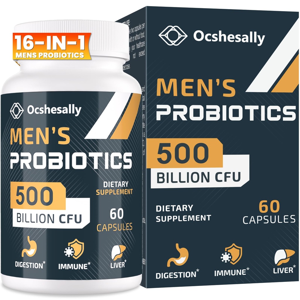 Probiotika för män, 500 miljarder CFUs & 12 Strains Mens probiotikum, med gurkmeja, Cranberry, Goji - Probiotika för Digestive Health, Gut, Immune & Bloating, Prostate & Urinary Tract Health, 60 kapslar