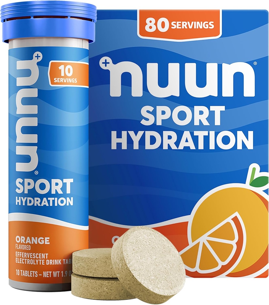 Nuun Sport Electrolyte tabletter med Magnesium, Calcium, kalium, klorid och natrium, Gluten Free & Vegan, Orange, 8 Pack (80 portioner totalt)