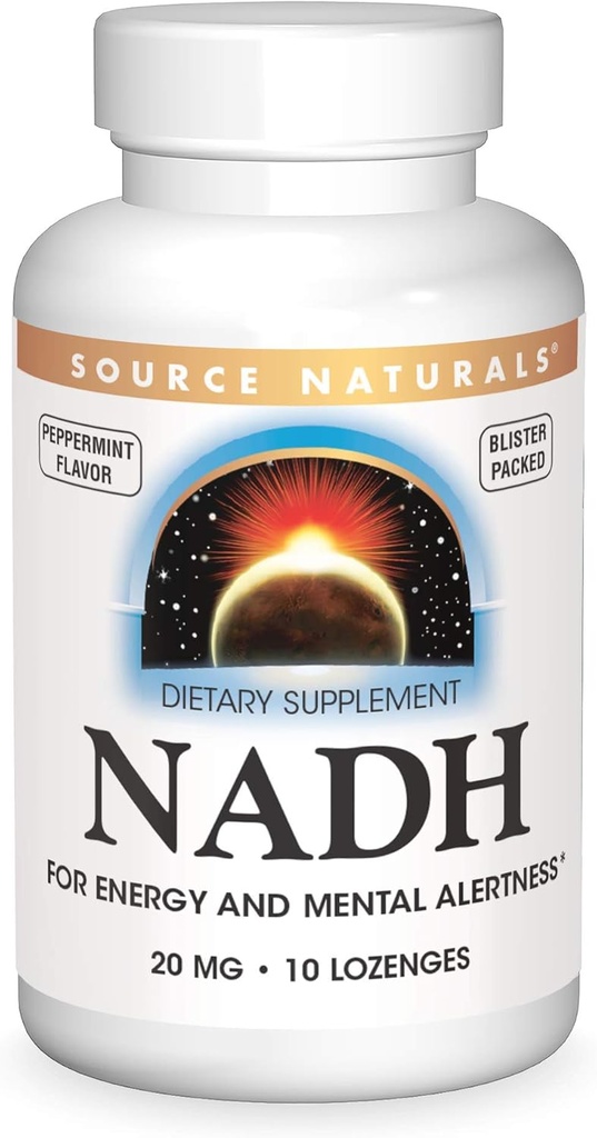 Källa Naturals NADH 20mg, Boost Energy och Mental Alertness *, 10 Lozenges