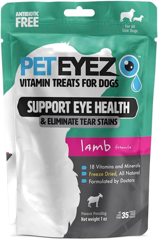 PetEyez Tear Stain Remover Vitamin Treats for Dogs - Support Eye Health & Reduce Itching & Tear Stain Buildup - 100% naturliga hundbehandlingar med superfoods, antioxidanter och näringsämnen - Lamb Flavor - 1oz