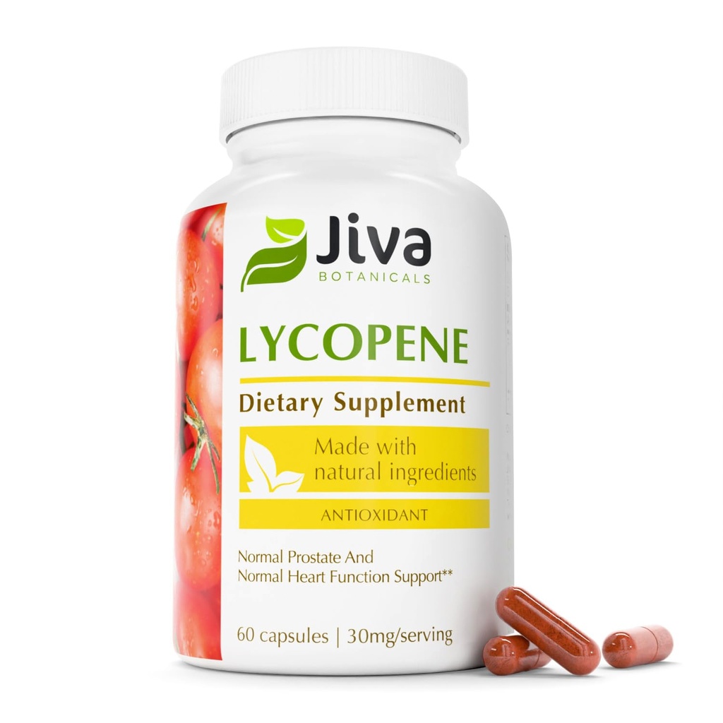 Jiva Botanicals Lycopene Supplement 30mg - Antioxidant Support för normal prostata och hjärthälsa - Lycopen från Tomato Extract - Made in the USA - Non GMO, Vegan - 60 kapslar