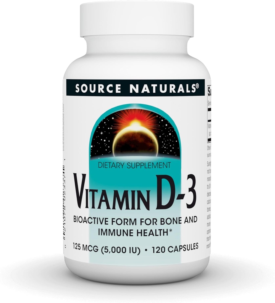 Källa Natur Vitamin D-3 Bioaktiv Form för ben & immunhälsa * 5000 iu - 120 kapslar