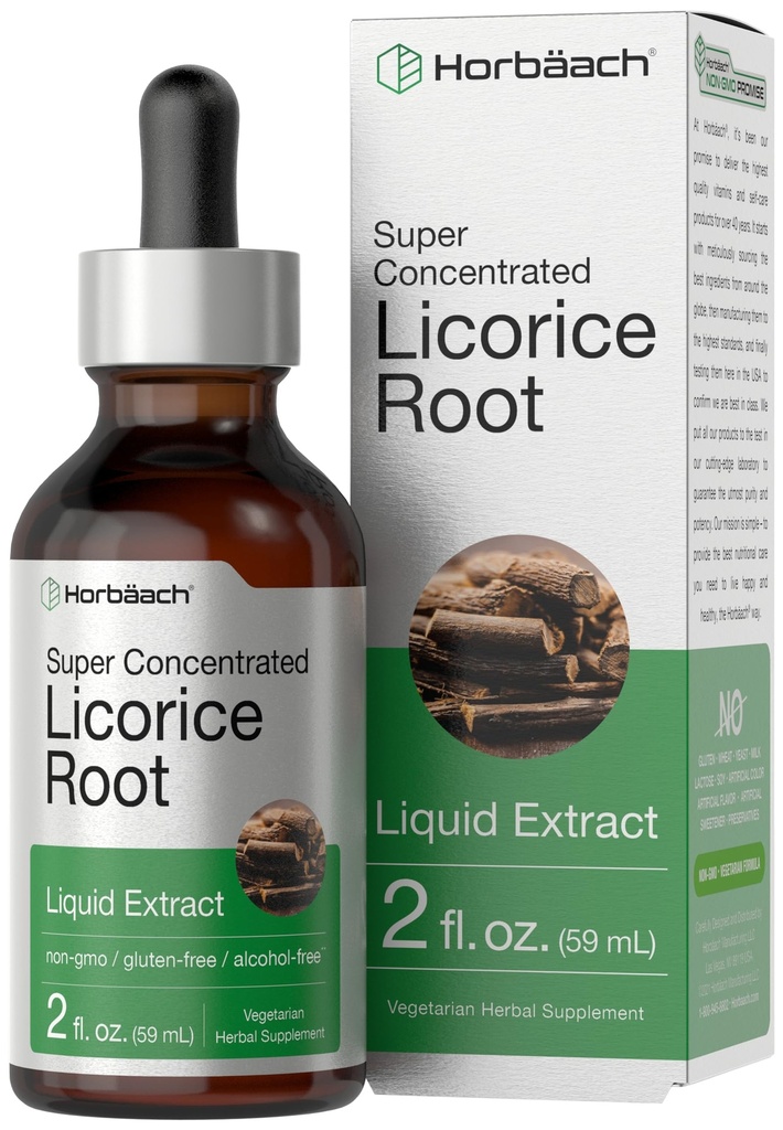 Horbäach Licorice Root Extract | 2 fl oz | Alkoholfri tinktur | Vegetarisk flytande tillskott | Non-GMO & Gluten Free