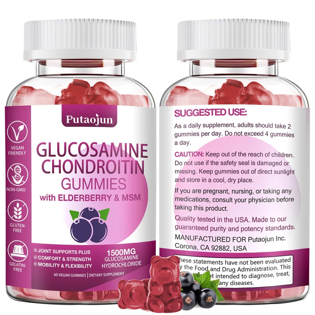 Glukosamin Chondroitin Supplements with MSM & Elderberry | Glukosamin Chondroitin Gummy for Women & Men | Glukosamin chondroitin Gummies Extra Strength | Gemensamt Supplement | 1 Pack