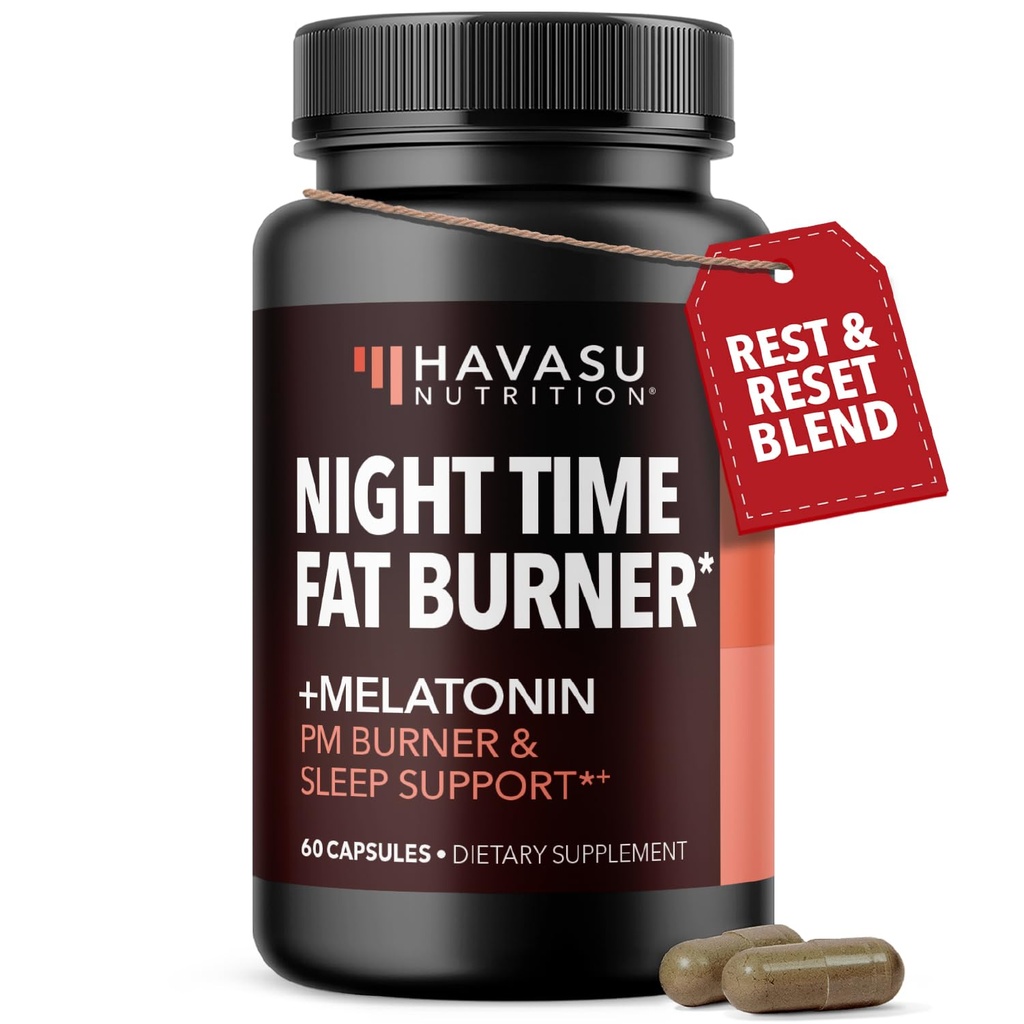 Night Time Fat Burner Capsules for Men and Women - Appetite Suppressant for Weight Loss with White Kidney Bean - 60 Count - Metabolism Booster with Melatonin for Sleep Support - 2-Month Supply
