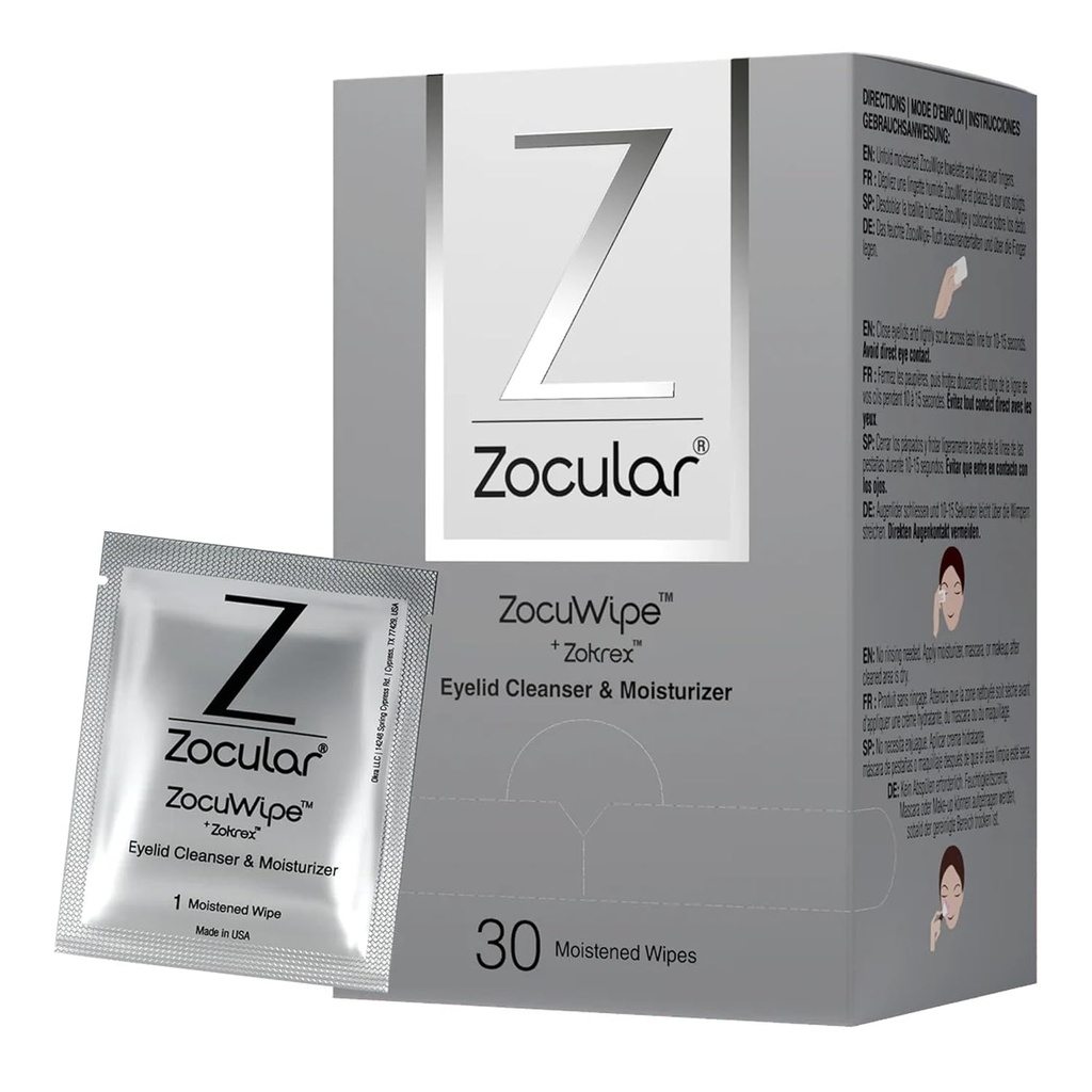 Zocular - Zocuwipe Eyelid Wipes med Natural Okra Complex - Eyelid Cleanser och Moisturizer Pads - Eyelid Cleansing Wipes - Blepharitis Behandling - 40ct