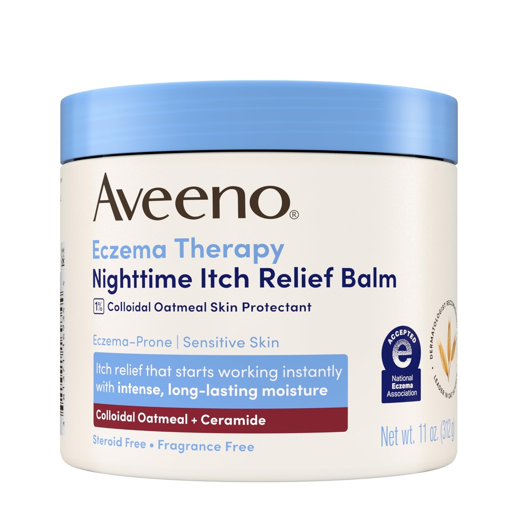 Aveeno Eczema Therapy Nighttime Itch Relief Balm, Eczema Cream för kropp, Moisturizing Colloidal Oatmeal & Ceramide Formel, Fragrance Free, Soothing Dry Itchy Skin, 11 fl oz