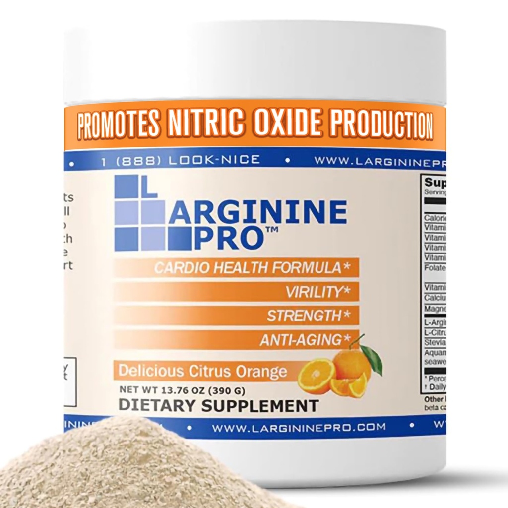 L-arginin PRO | 5,500mg L-arginin Plus L-Citrulline 1,100mg Orange Powder Drink Mix Supplement för ökad Nitric Oxide Production