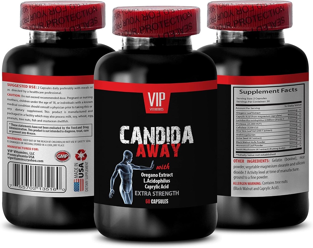 Immun System Booster - CANDIDA AWAY EXTRA STRENGTH FORMULA - DIGESTIVE AID - candida rengöra, candida stöd, candida överväxt, candida tillägg, candida komplex, candida - 1 flaska 60 kapslar