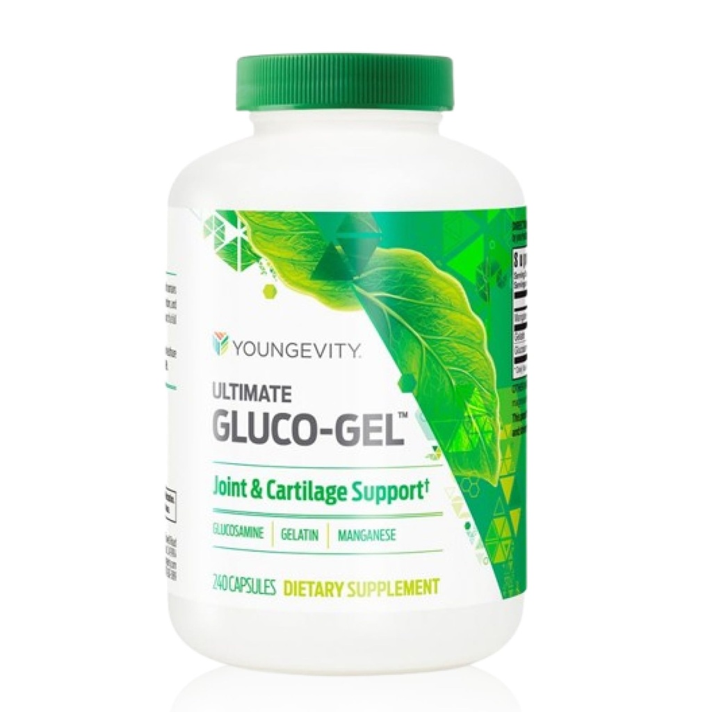 Youngevity Ultimate Gluco-Gel - för Joints, Tendons, Bones & Cartilage | Innehåller Glukosamin, Gelatin & Manganese | 240 kapslar | 1 flaska