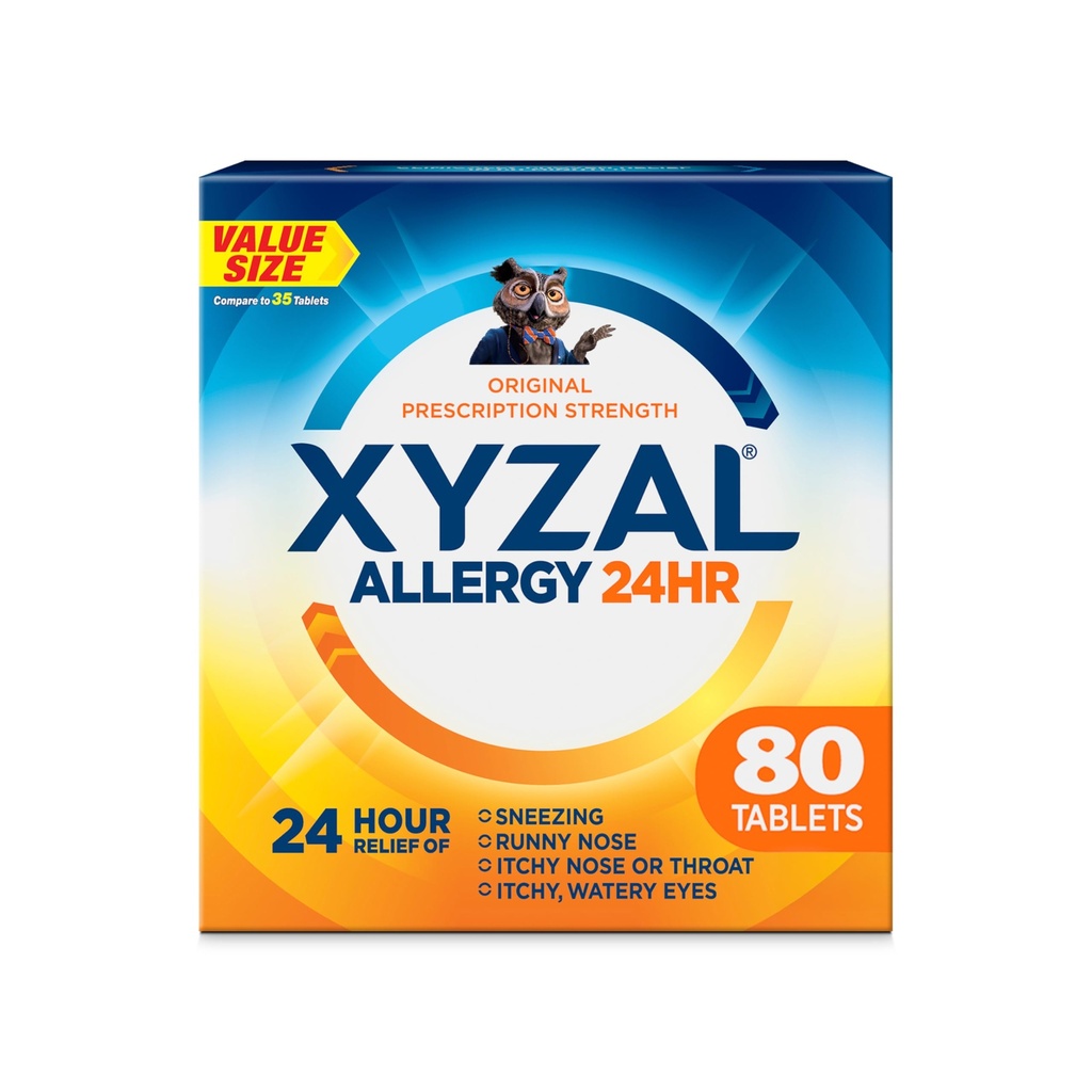 Xyzal 24 Hour Allergy Relief Medicine, Original Prescription Strength Antihistamine, Levocetirizine Dihydrochloride tabletter, 5 mg, 80 greve