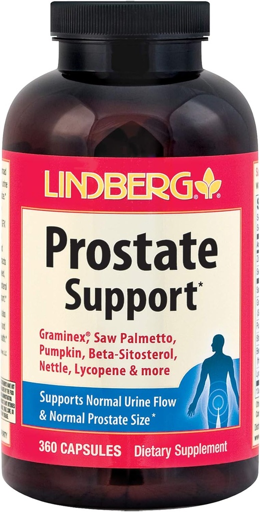Lindberg Prostate Support* - med Graminex, Saw Palmetto, Pumpkin, Beta-Sitosterol, Nettle, Lycopene och More (360 kapslar)