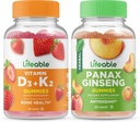 Livlig vitamin D3 + Vitamin K2 + Panax Ginseng, Gummies Bundle - Great Tasting, Vitamin Supplement, Gluten Free, GMO Free, Chewable Gummy
