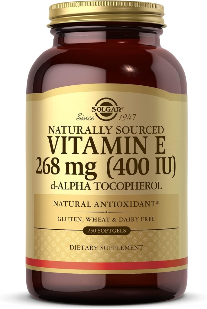 Solgar Vitamin E 268 mg (400 IE) - 250 Softgels - naturligt källad vitamin E som d-Alpha Tocopherol - Gluten Free, Dairy Free - 250 portioner