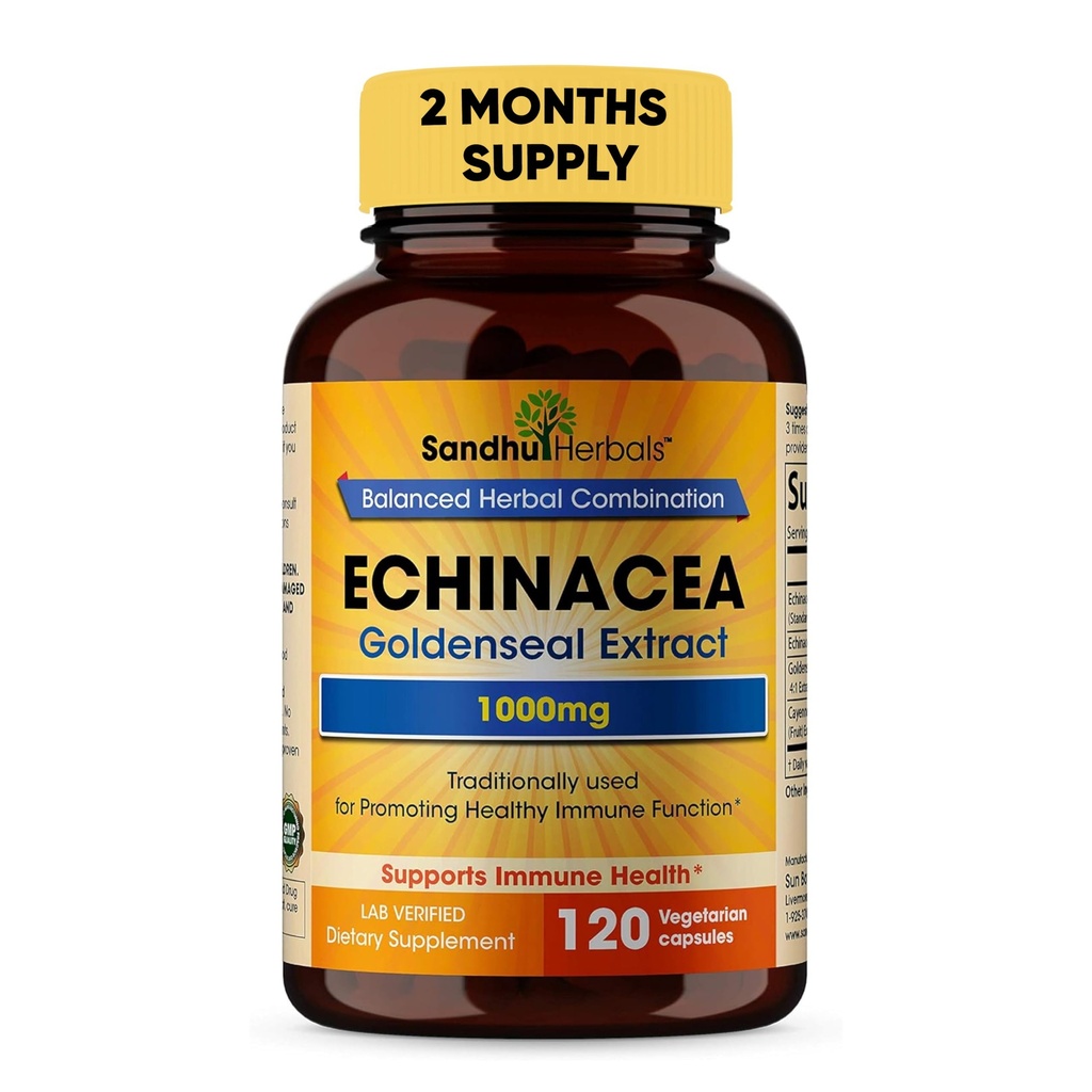 Sandhu Herbals Echinacea Goldenseal 1000 Mg 120 kapslar
