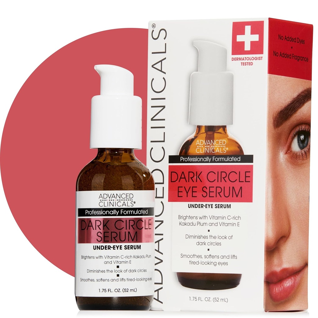 Advanced Clinicals Dark Circle Caffeine Under Eye Serum För Ansikte Med Hyaluronsyra Moisturizer + Peptides | Lysande C-vitamin hjälper till att förbättra utseendet på Puffy Eye & Fine Lines, 1,75 Fl Oz