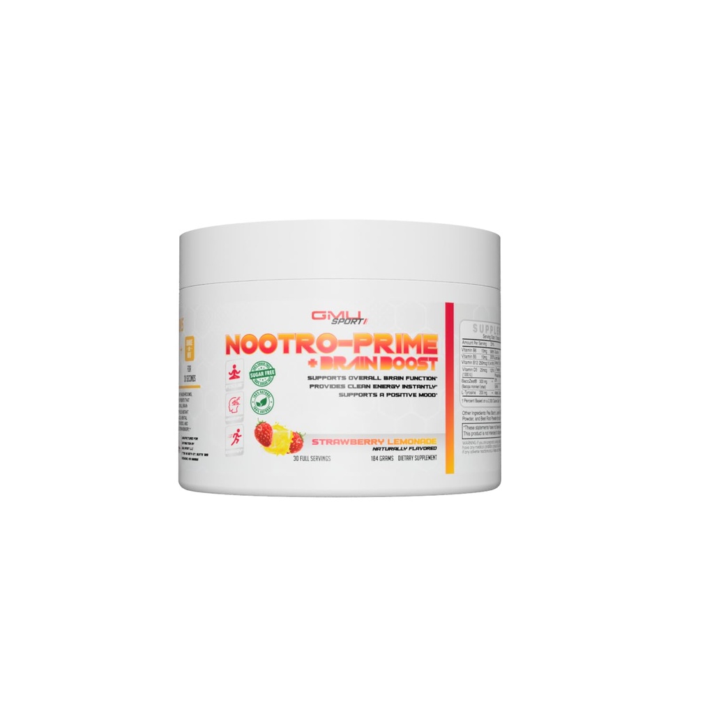 Nootro-Prime Brain Boost - Fokus Brain Supplement - Mushroom Supplement Powder med Alpha GPC, Nootropic Brain Supplements för minne och fokus med Lions Mane, 30 portioner, Strawberry Lemonade