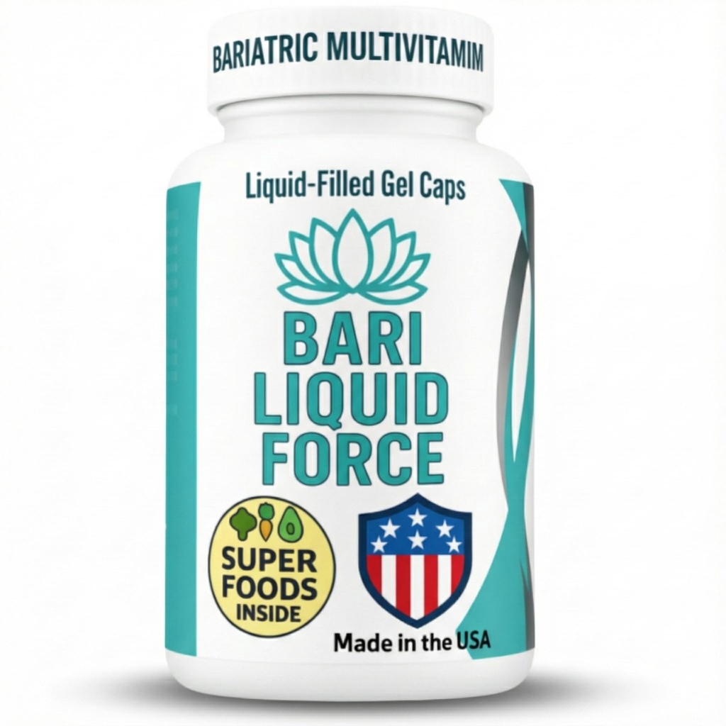 Bari Liquid Force One a Day Bariatric Multivitamin med järn - Snabb Absorption Gel Caps för gastric Sleeve, Bypass, Duodenal Switch - Superfood Blend - Bariatric Must Haves för kvinnor och män