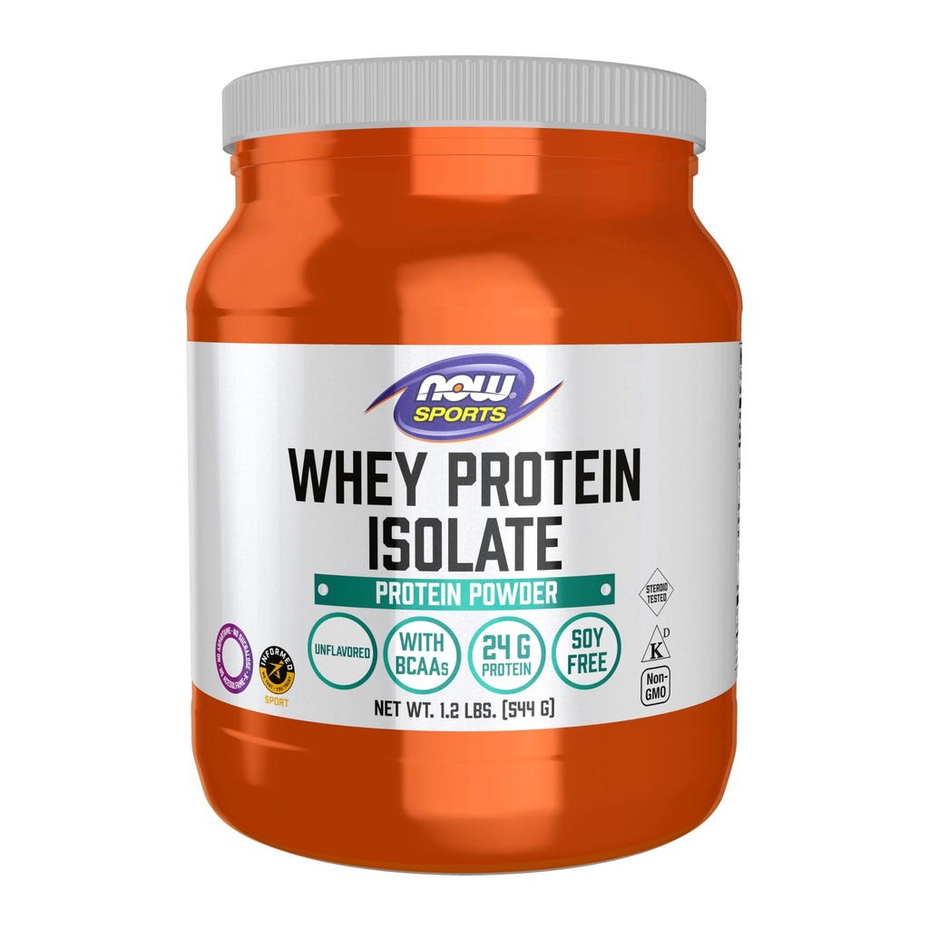 NOW Sports Whey Protein Isolate Powder med BCAAs - Unflavored - 1,2 lb