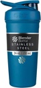 BlenderBottle Strada Shaker Cup isolerad rostfritt stål vattenflaska med Wire Whisk, 24-unce, blå