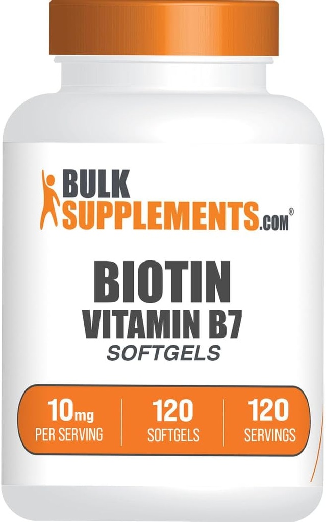 BulkSupplements.com Biotin 10000mcg Softgels - Vitamin B7, Biotin Vitaminer för hår, hud och naglar, Biotin Supplement - Gluten Free, 1 Softgel per Servering, 120 greve (Pack av 1)