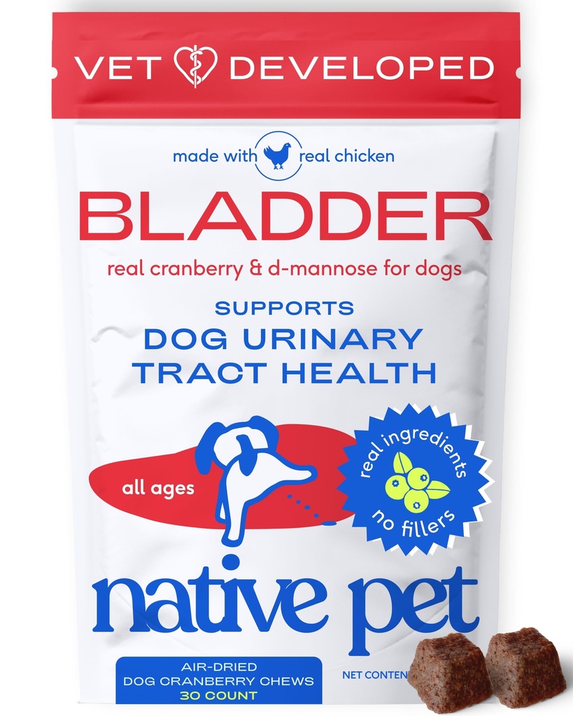 Native Pet Dog UTI Behandling - Cranberry Supplement för hundar Bladder Control & Kidney Support - Förhindra urinvägsinfektion och urininkontinens - Tillverkad med Real Cranberry Extract - 30 Chews
