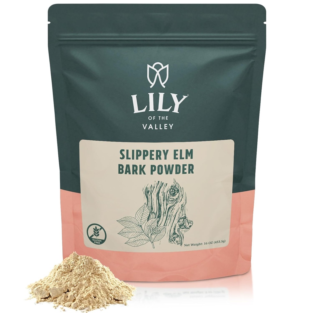 Lily of the Valley Slippery Elm Bark Powder - Ulmus Rubra Powder - No Irradiated No Contaminated - Pet Friendly - Vegan & Gluten-Free - Packad i upphöjningsbar påse (16oz, 453g)