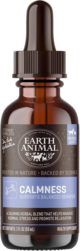 Earth Animal Apothecary Liquid Supplement - Calmness Herbal Remedies för hundar och katter - 2 fl oz