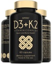 Vitamin D3 K2 kapslar - Vitamin D3 5000 IE och vitamin K MK7 100mcg - 60 kapslar - USA Made Vegetarian Vitamin D Supplement - Hög styrka VIT D för ben, muskler, tänder, immunsystem