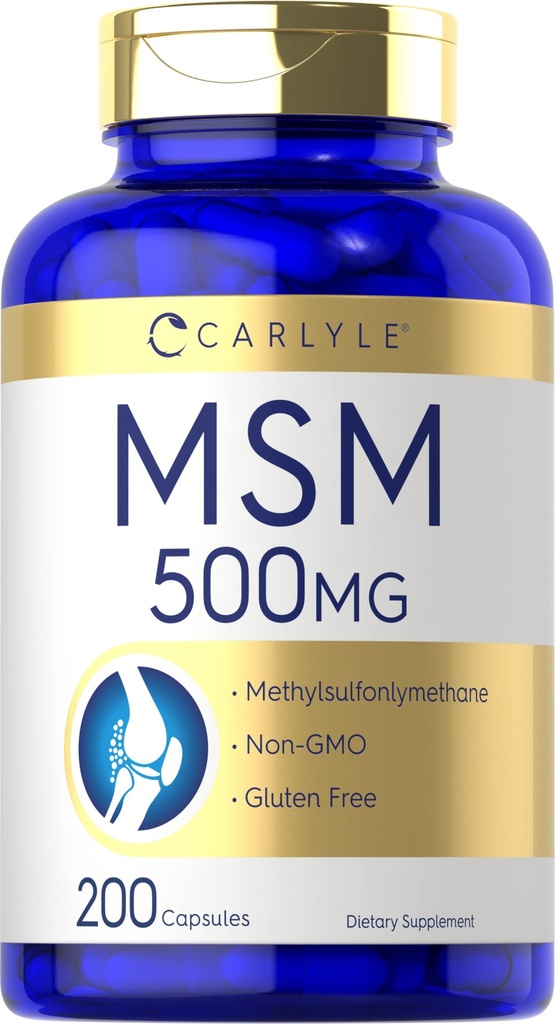 Carlyle MSM Supplement Capsules | 500mg | 200 greve | Non-GMO & Gluten Free Formel | Methylsulfonylmetan