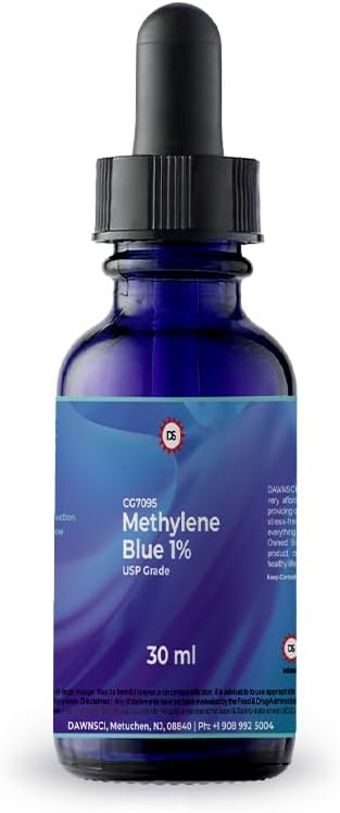 Methylene Blue 1% 30 mL Glass Dropper Bottle | USP-Grade Methylthioninium Chloride Liquid | för hjärnfunktion och kognitiv hälsa | Ingen Formaldehyd