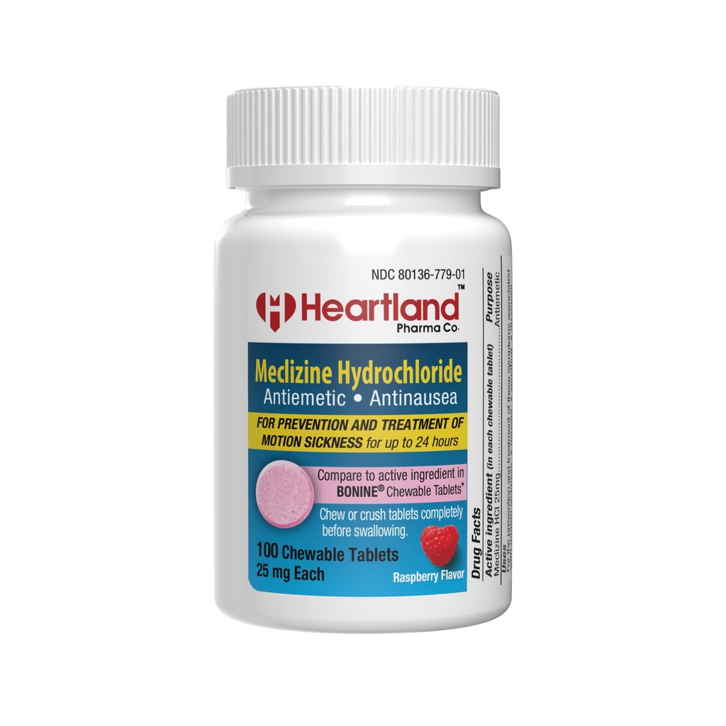 Meclizine Chewable 25mg | Travel & Motion Sickness Medicine Tablet | Hjälper till att förebygga illamående, kräkning och yrsel orsakad av Motion Sickness tabletter | USA Tillverkad | 100 greve