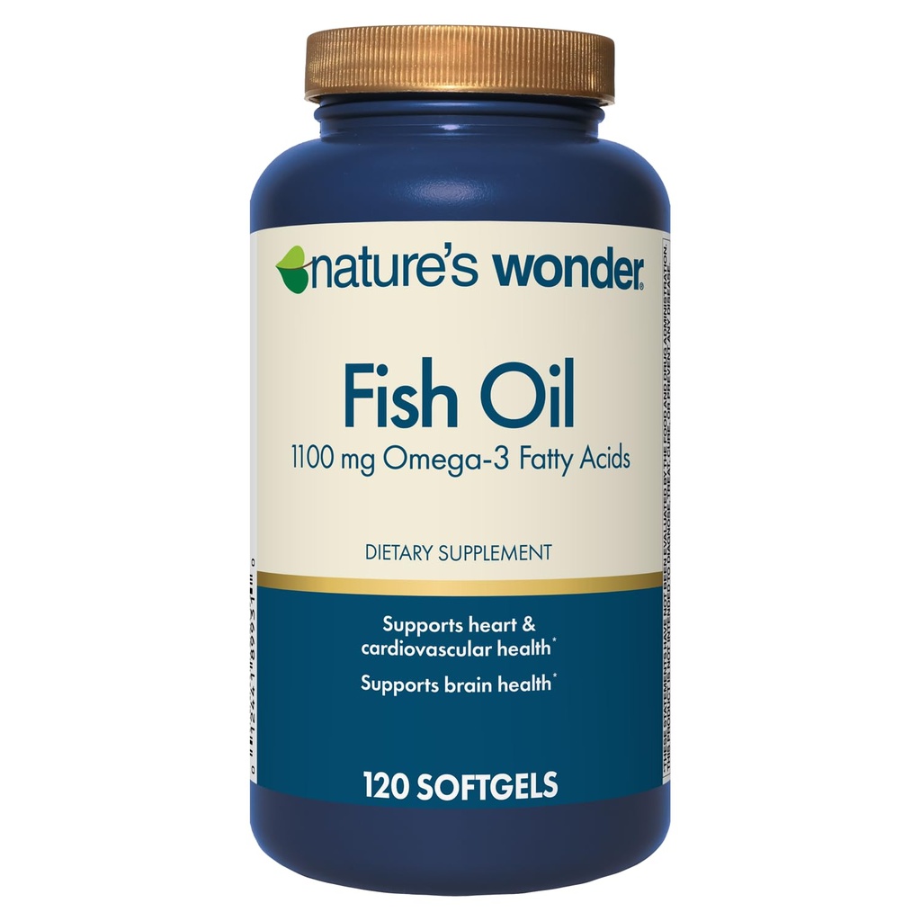 Nature's Wonder Fish Oil 1100mg Omega-3 Fish Oil Supplements for Women and Men, EPA & DHA for Healthy Joints, Heart, Immune System, 120 Day Supply of Softgels